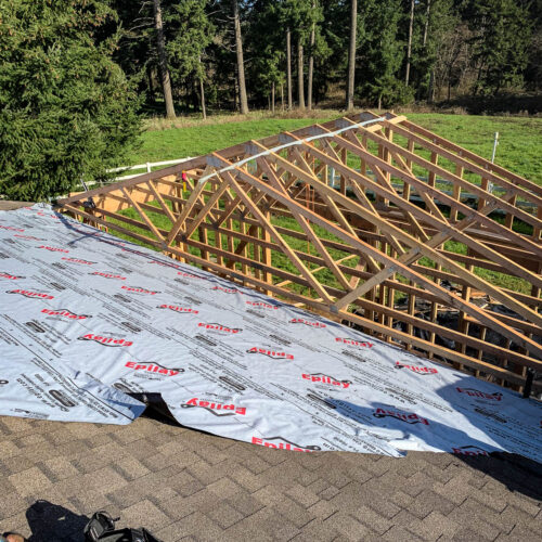 Frame work of a wooden roof truss