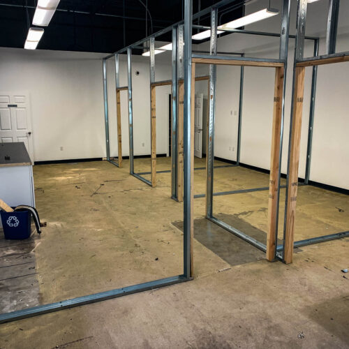 Interior metal framing on a a commercial construction job