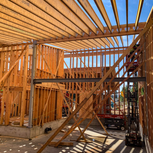 Interior wooden frame work of a new construction building