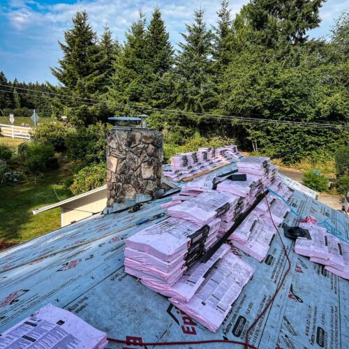 Insulation ready for install on a roof being replaced