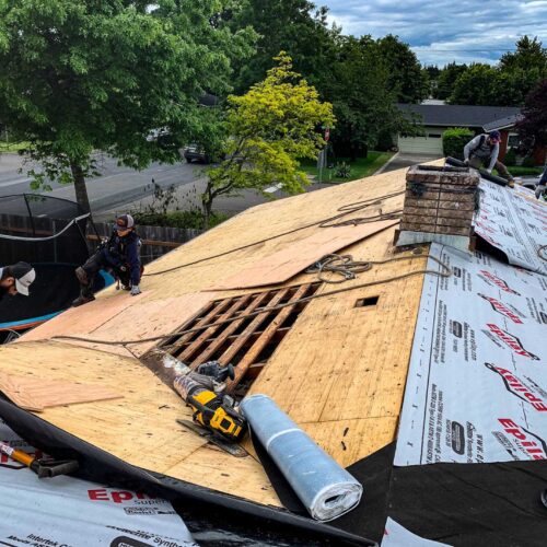 New roof being installed on a house